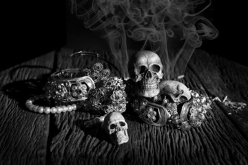 Skulls with treasures, Still life