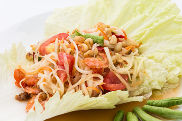 Thai papaya salad also known as Som Tum from Thailand
