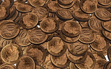 composition in the form of mountains scattered copper coins