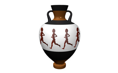 a vase on a white background with handles in antique style depicting runners