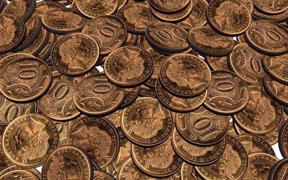 composition in the form of mountains scattered copper coins
