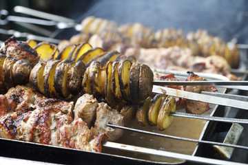 shish kebab on skewers