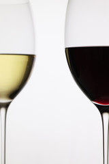 Wineglass with red  and white wine