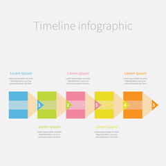 Pencil arrow line Five step Timeline Infographic text. Flat 