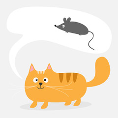 Cute cartoon red cat and think bubblemouse. Flat 