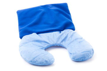 blue neck pillows isolated on white background