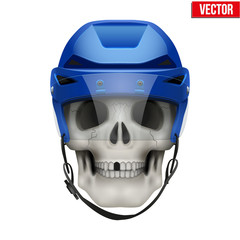 Vector Human skull with ice hockey helmet.