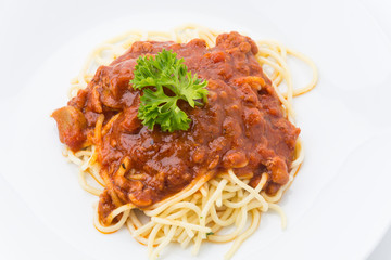 spaghetti with tomato chicken sauce