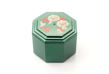 Green box hexagonal chinese style isolated on white background.