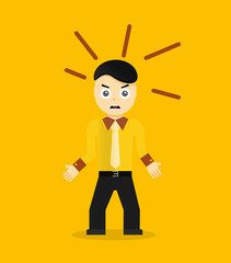 Angry young cartoon businessman or office worker. Flat design