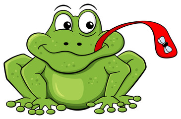 Frosch fängt eine Fliege mit der Zunge 