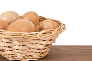 basket of eggs on the wooden table