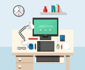 Flat style office workspace