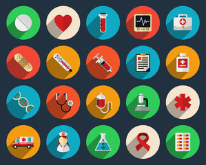 Health care and medicine icons in flat style
