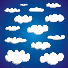 White clouds or bubble speech on blue sky background vector set