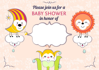 Baby shower invitation card editable template funny cute kawaii