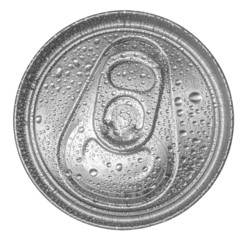 can of soda with water drops. Top view. Clipping path included