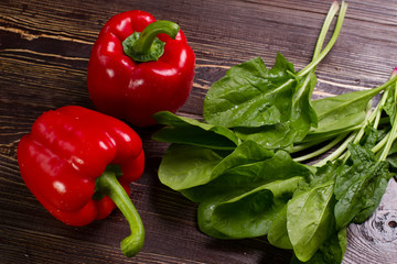 Red bell peppers and spinach.