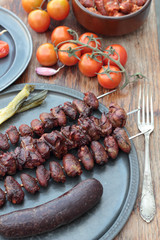 Hearts and livers just taken from the barbecue.