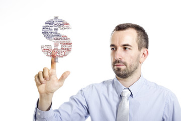 Young buinessman touching 