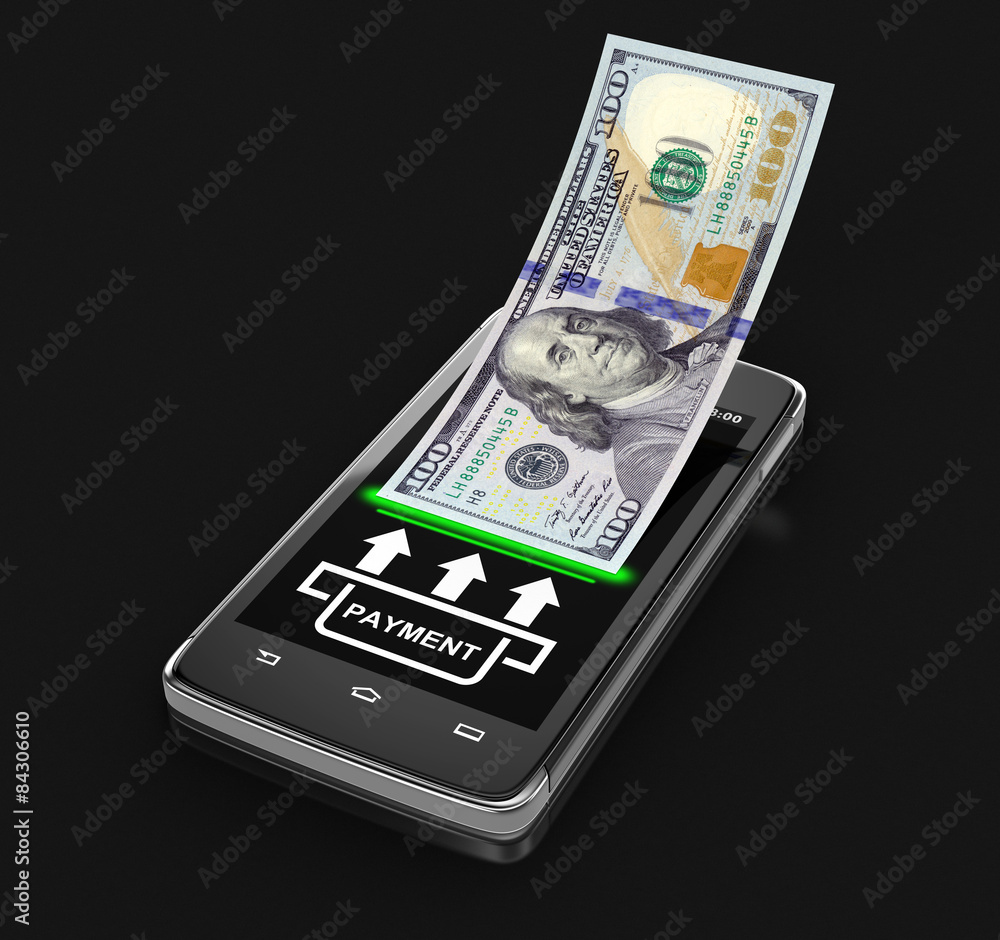 Poster touchscreen smartphone with dollar (clipping path included)