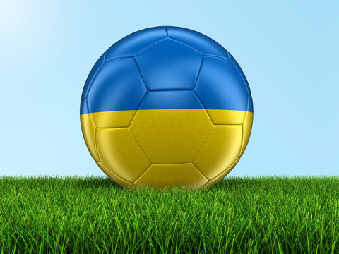 Soccer football with Ukrainian flag. Image with clipping path
