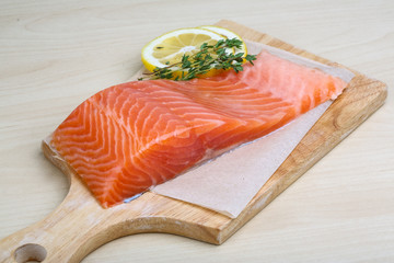 Salted Salmon on the wood background