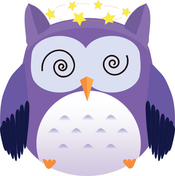 Bewildered cute vector purple owl with dizziness