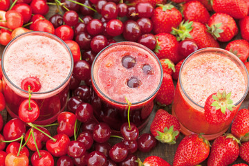 Cherry and strawberry smoothie with lot of red fruit