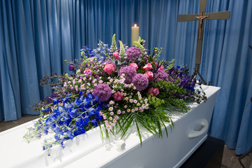 Coffin in mortuary