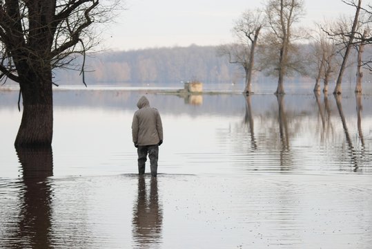 Man in the flooded field