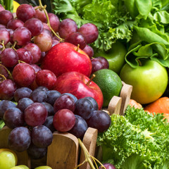 Close-up grape fruits with fresh vegetables organic
