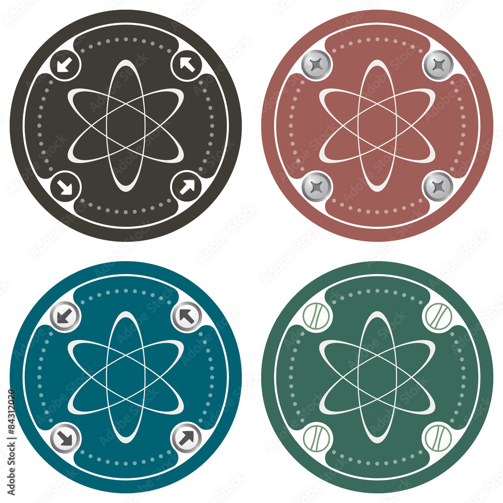 Poster set of four colored flat simple frames and science symbol