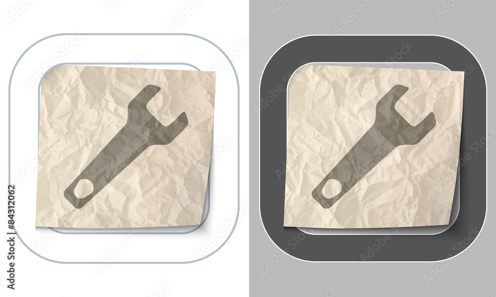 Poster set of two icons and crumpled paper with spanner