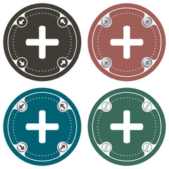 Set of four colored flat simple frames and plus symbol