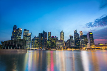 Singapore skyline of the financial district by night