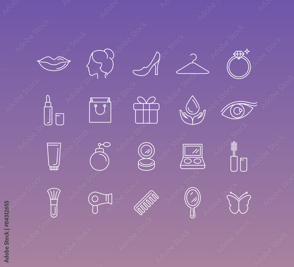 Poster Vector set of 20 icons and sign in mono line style