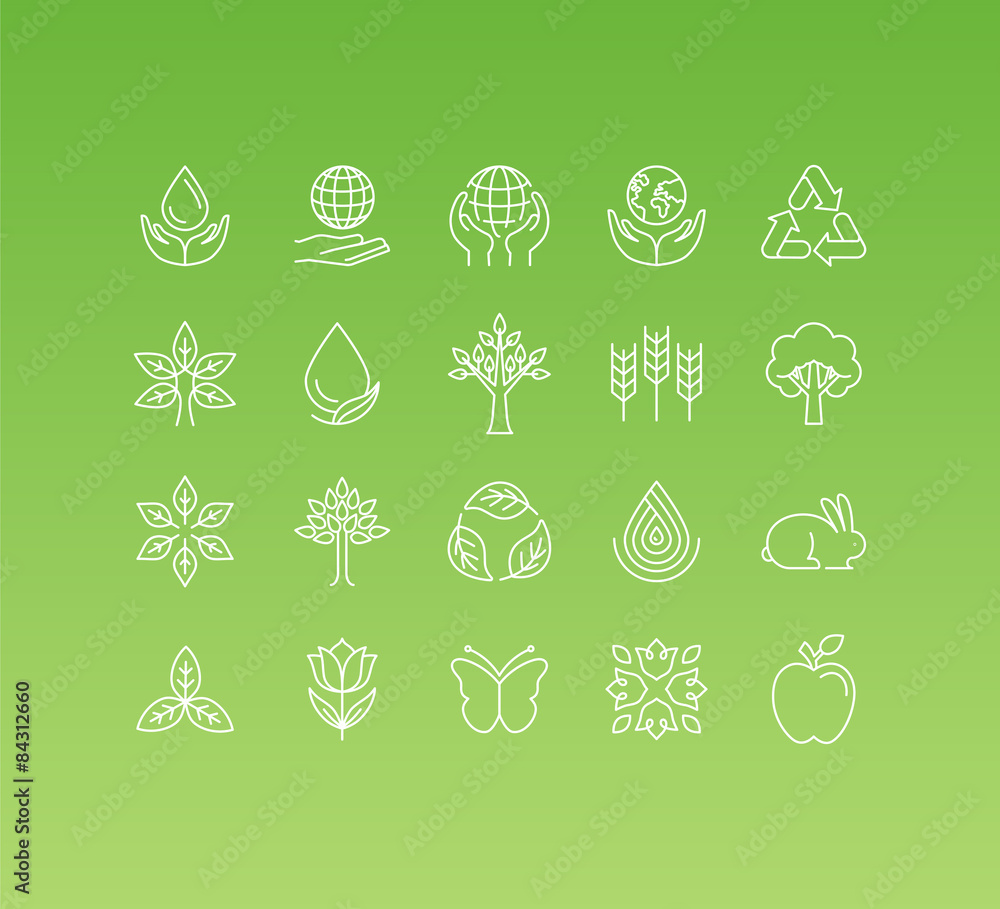 Poster Vector set of 20 icons and sign in mono line style