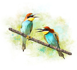 Watercolor Image of birds Bee-eaters