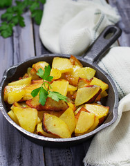 Roasted potatoes in a pan