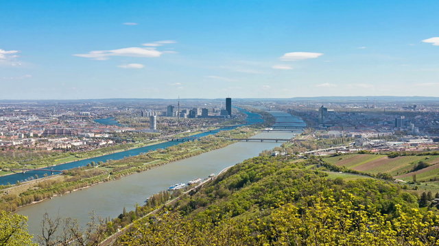 Time lapse of Vienna and Danube viewpoint Leopoldsberg