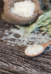 Jasmine Brown rice on wood spoon
