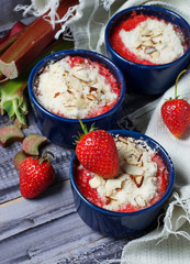 Homemade crumble with strawberry and rhubarb