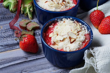 Homemade crumble with strawberry and rhubarb