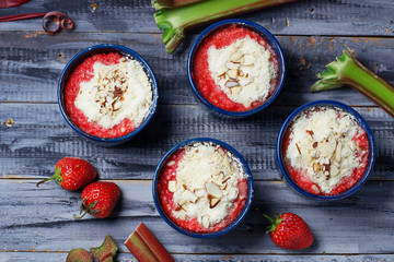 Homemade crumble with strawberry and rhubarb