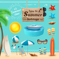 Set of realistic summer icons. Vector illustration