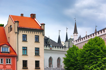 Fototapeta na wymiar Towers Large and Small Guild in Riga