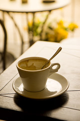 An close-up view of a empty cup of espresso
