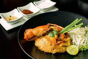 Fried noodles thai style with prawns (pad thai) ,Thai food