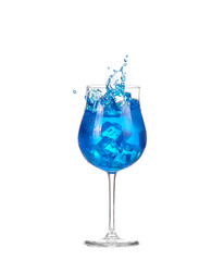 blue cocktail with splashes on white
